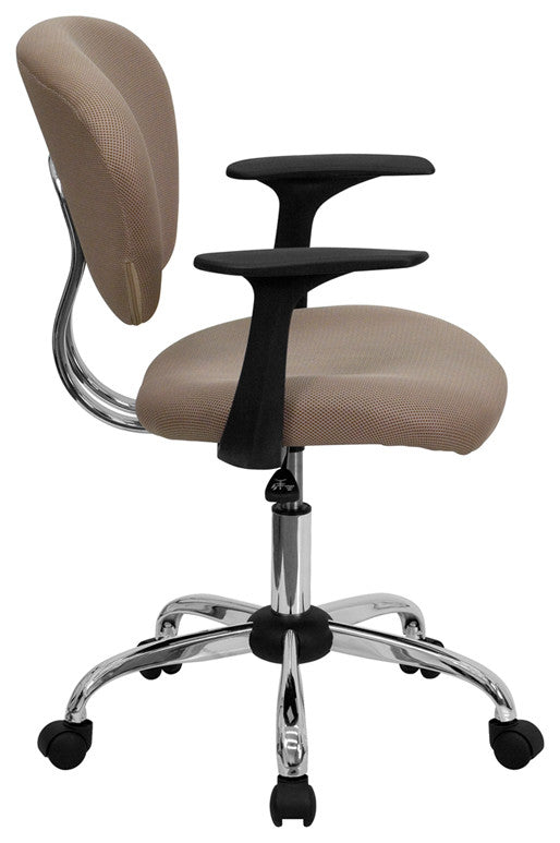 Mid-Back Mesh Swivel Task Chair with Chrome Base and Arms, Brown
