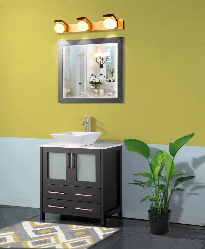 Vanity Art Vanity Set With Vessel Sink, Espresso, 30", Led Touch-Switch Mirror