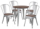 26" Round Silver Metal Table Set with Wood Top and 4 Stack Chairs