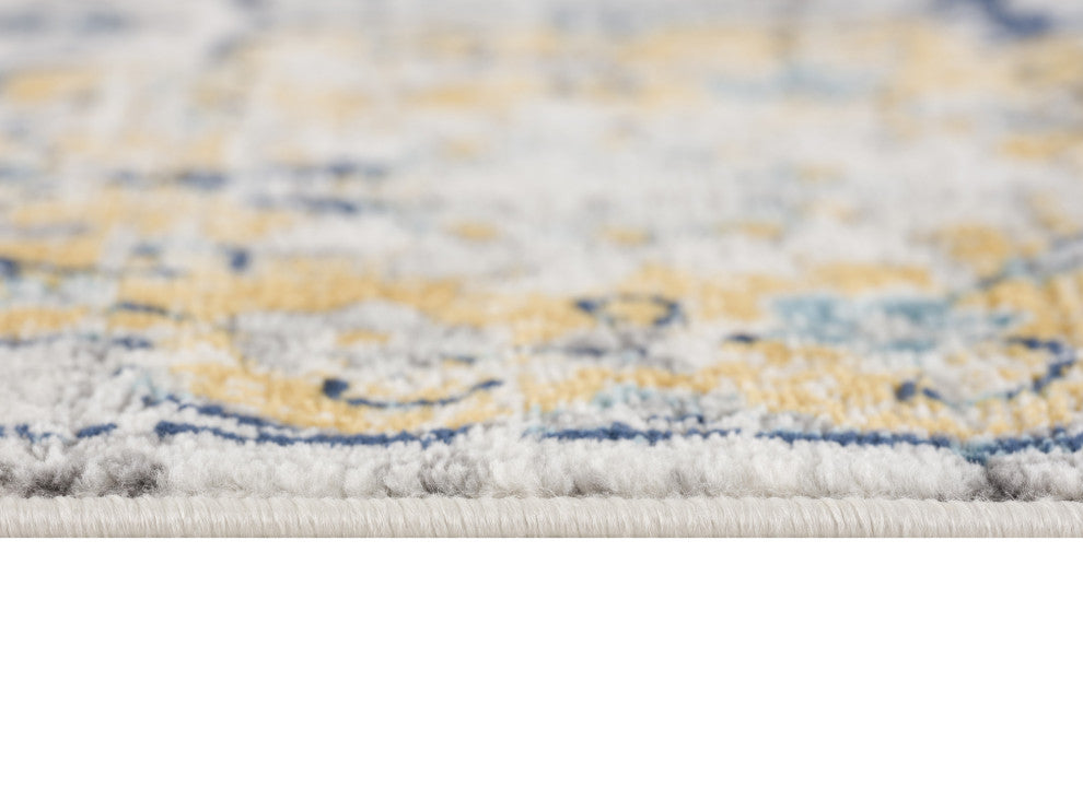 7"x10" Blue Distressed Floral Area Rug