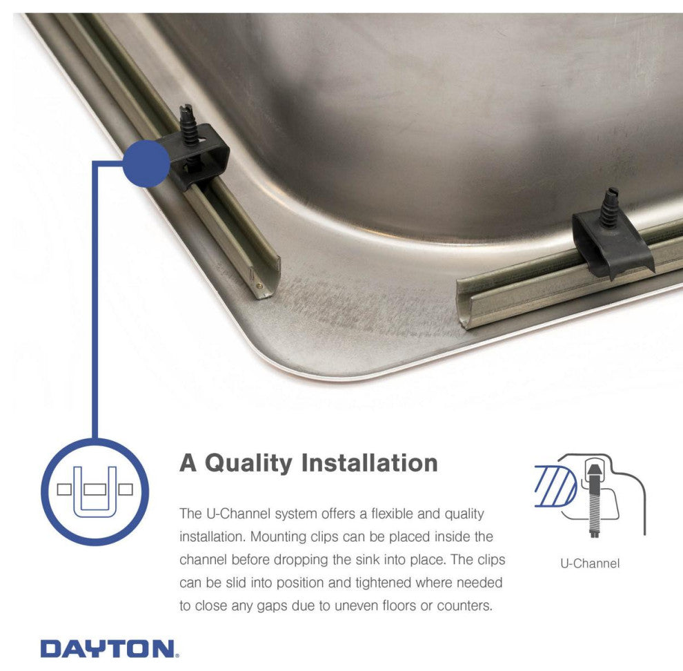 DSE133224 Dayton Stainless Steel 33" x 22" x 8-1/16", Drop-in Sink, 4 Holes