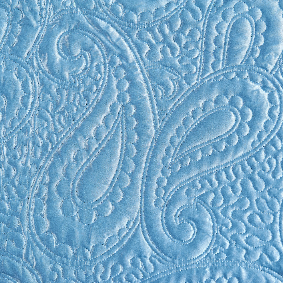 Matte Satin Quilted 4 Piece Bedspread Set, Aquatic, Queen