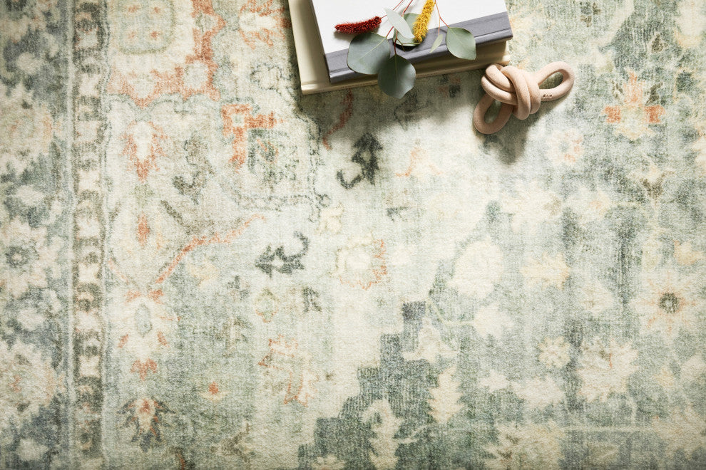 Loloi II Rosette Teal Ivory Plush Area Rug, 7'-6" X 9'-6"