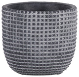 Cement Round Decorative Pot With Engraved Square Lattice Tapered Bottom, Small