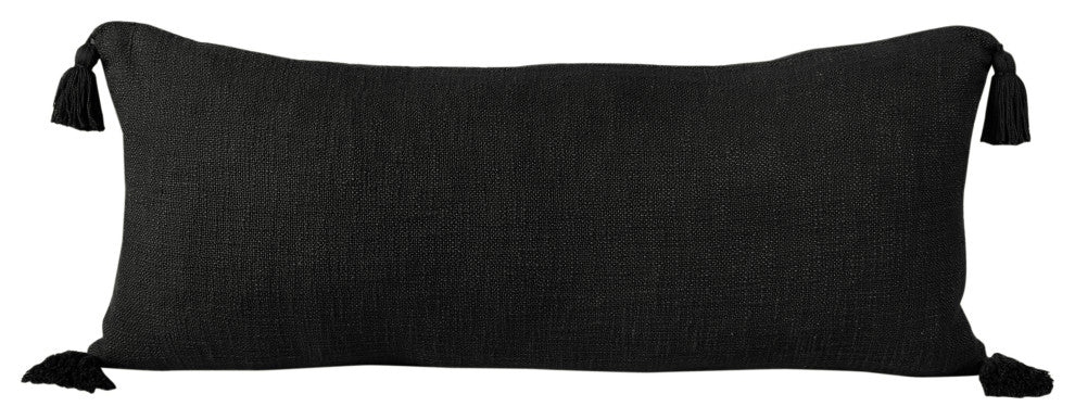 Ox Bay Handwoven Black Solid Organic Cotton Pillow Cover, 14"x36"