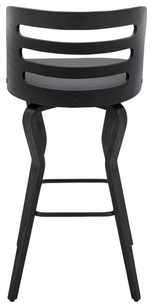 Verne 30" Swivel Gray Faux Leather and Black Wood Bar Stool
