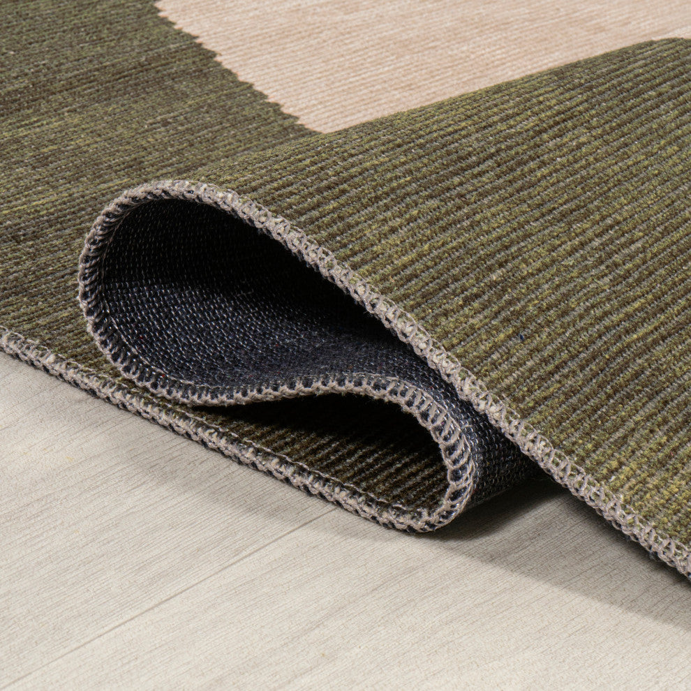 Cirkel Minimalist Geometric Dot Machine-Washable Area Rug, Olive/Cream, 4x6