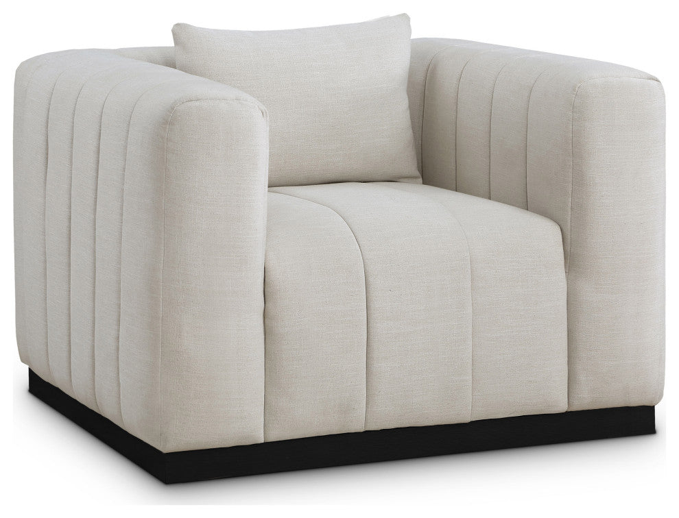Lucia Beige Linen Textured Fabric Chair, Beige, Chair