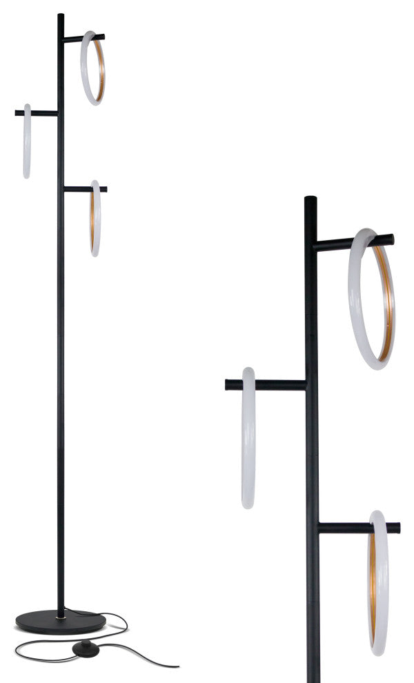 Brightech Saturn LED Floor Lamp With Three Circle LED Light Rings, Black, Rgb