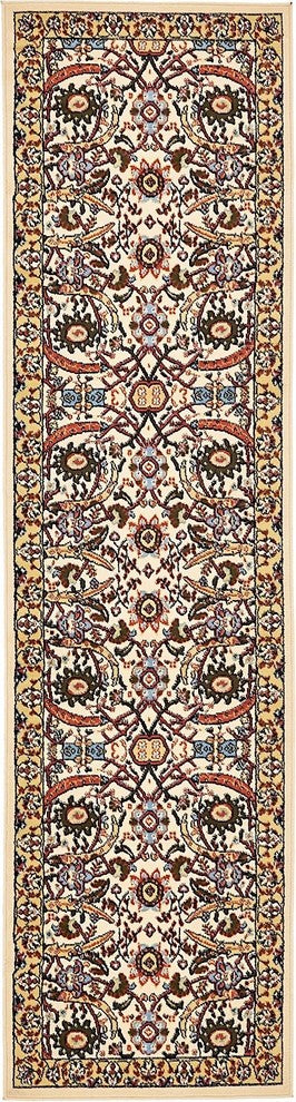Country and Floral Kashan 2'7"x10' Runner Creme Area Rug