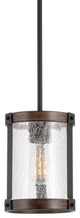 Kira Home Hadley 9" Farmhouse Pendant Light, Crackled Glass Shade, Wood Style