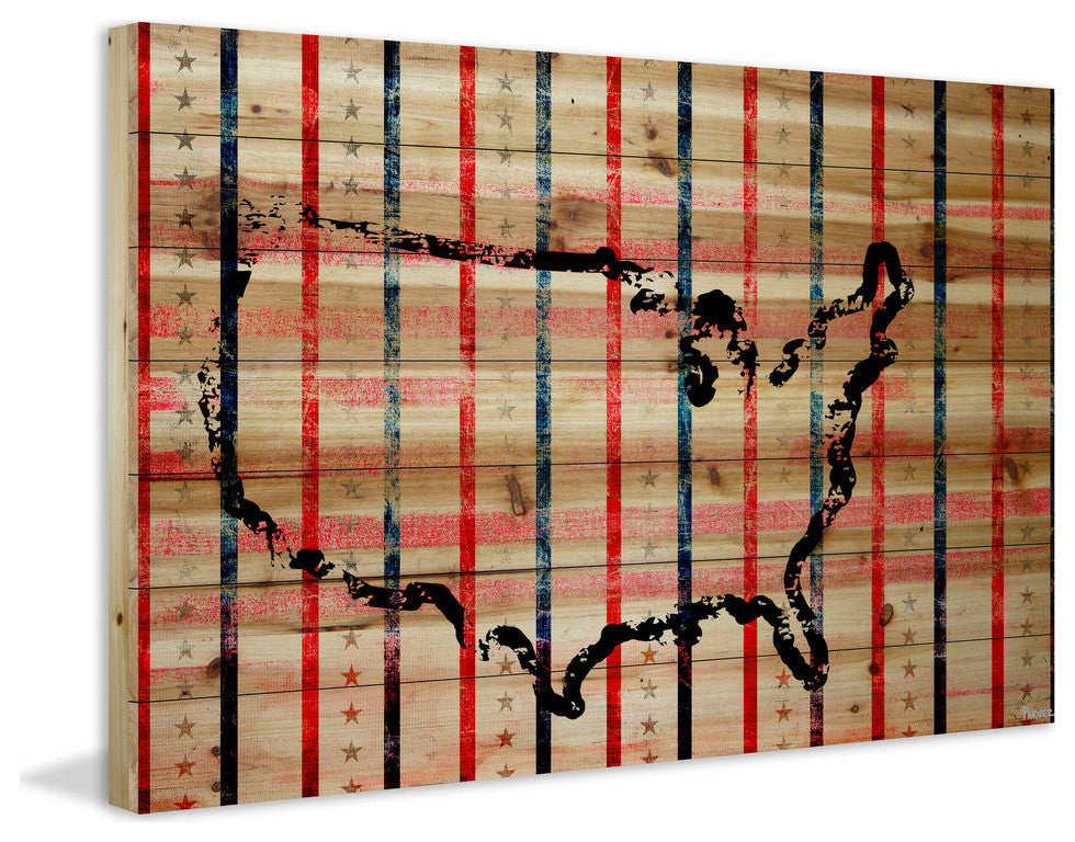 "USA Stripes" Print on Natural Pine Wood, 60"x40"
