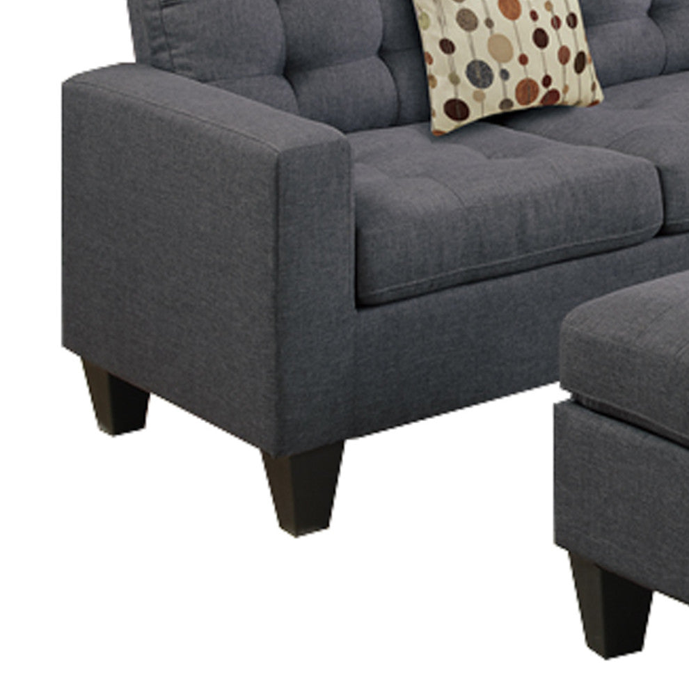 Benzara BM168743 4 Pieces Sectional With Cocktail Ottoman and Pillows, Gray