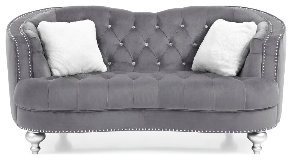 Jewel Velvet Loveseat, Blue, Gray