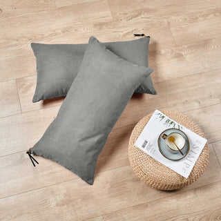 Suede Pillow Shell with Big Zipper, Silver Grey, 14x26"