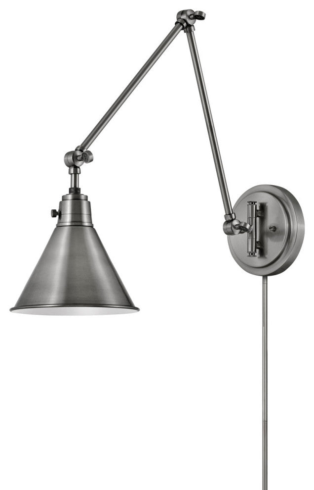 Hinkley Arti Medium Swing Arm Single Light Sconce, Polished Antique Nickel