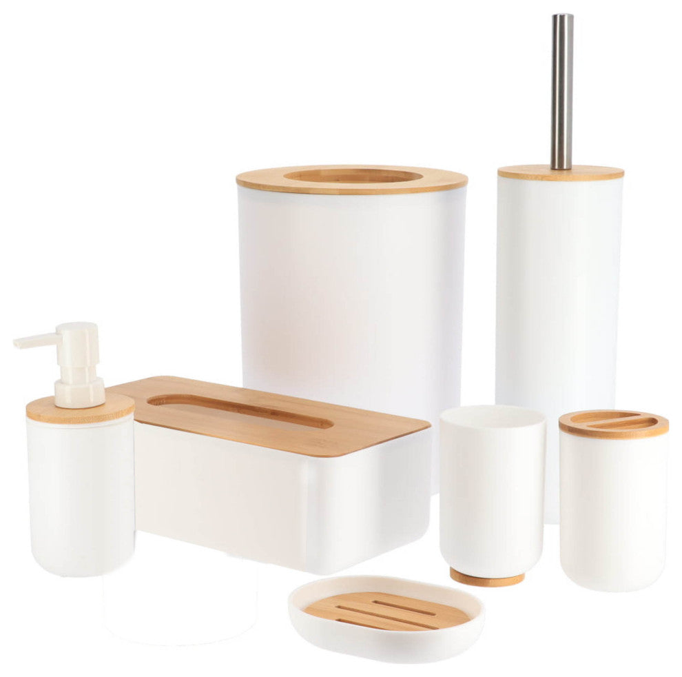 White Padang Bathroom Accessory Set 7-Pieces Bamboo