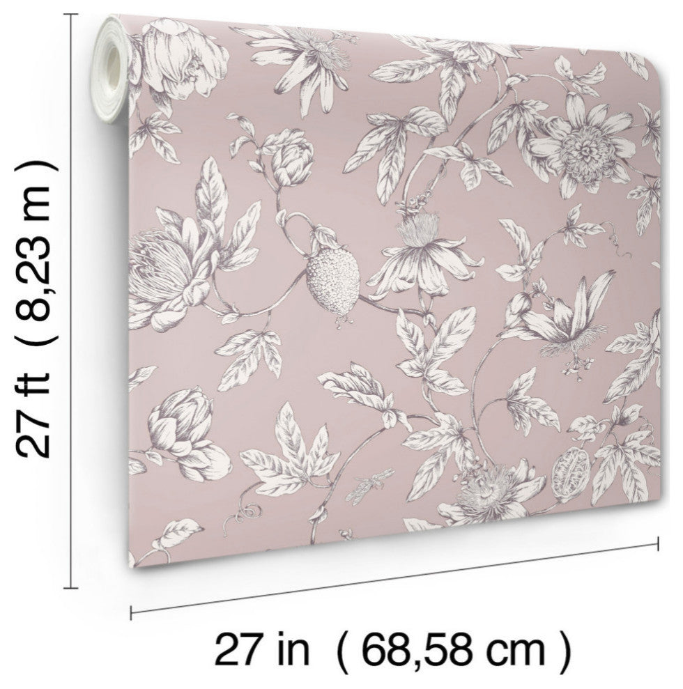 Passion Flower Toile Orchid Wallpaper