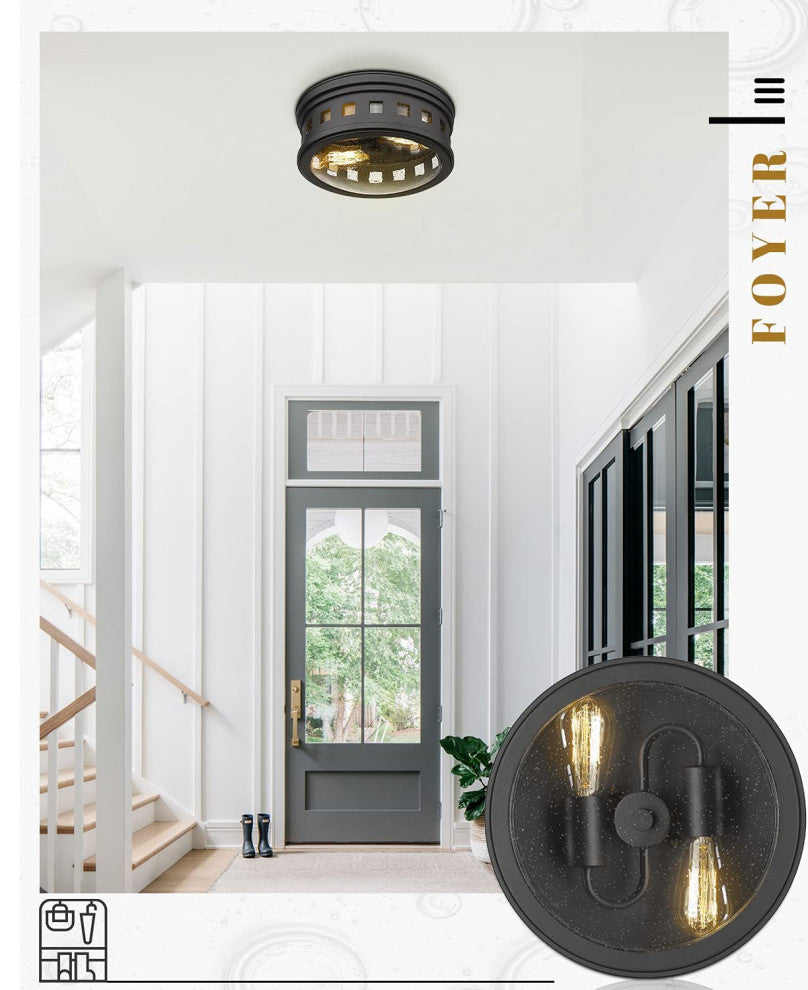 2 Light Flush Mount Ceiling Lamp, Industrial