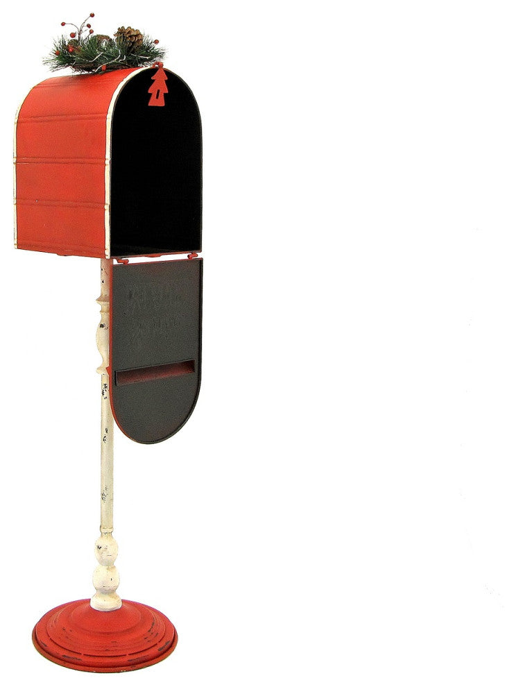 Standing "Santa's Mail" Christmas Mailbox With Light-Up Wreath, Red