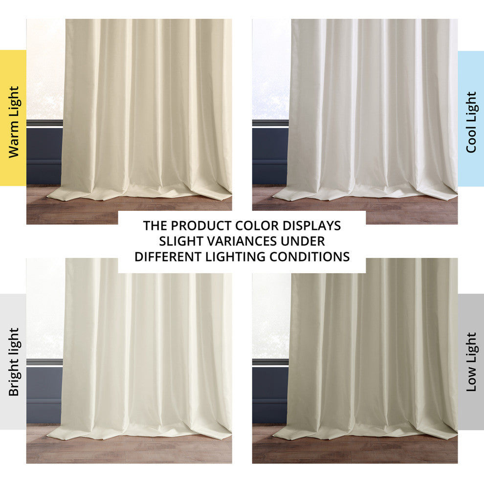 Ruched Vintage Faux Dupioni Silk Curtain Single Panel, Off White, 50" X 96"