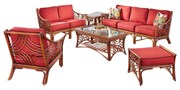 Bali 6-Piece Living Room Furniture Set in Brown, Yvonnealoe Fabric