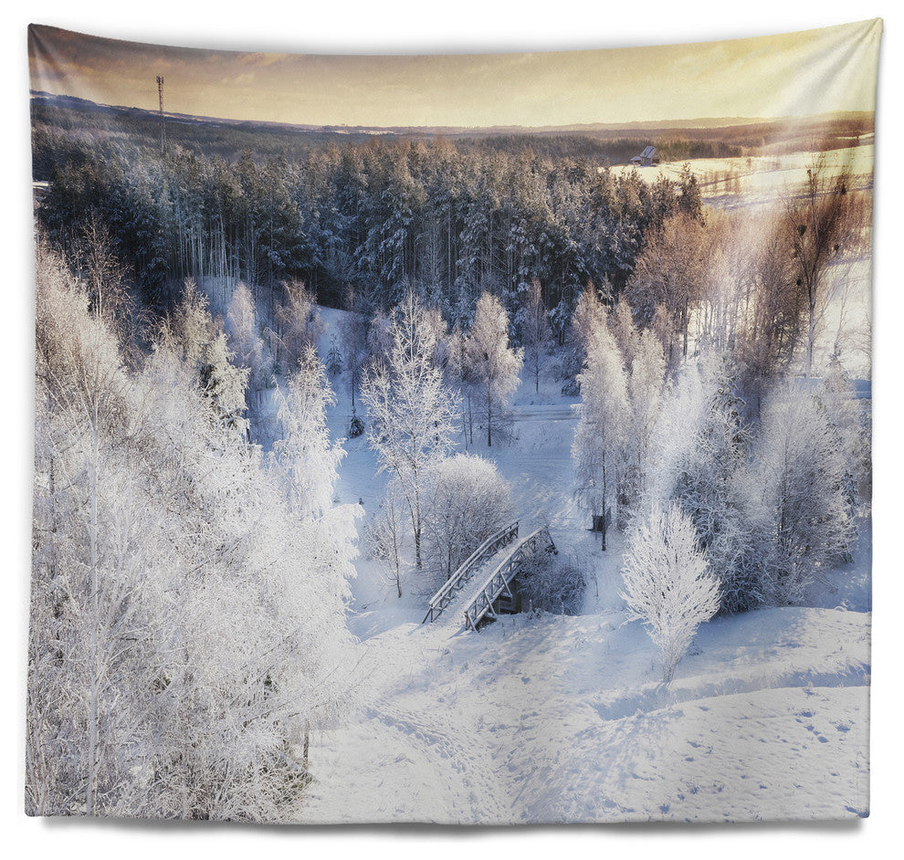 Beautiful Winter Panorama Landscape Wall Tapestry, 80"x68"