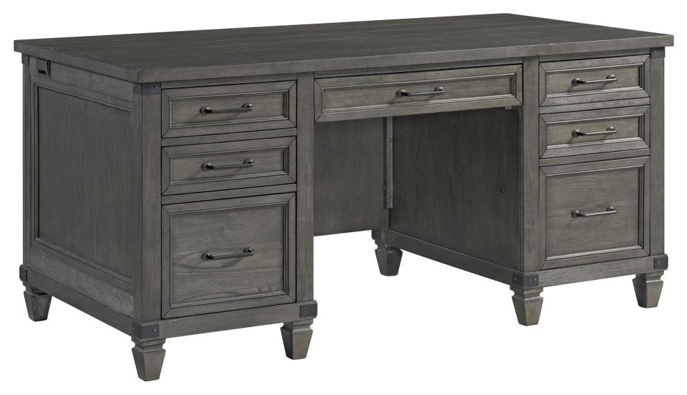 Foundry 66" Wide Executive Desk, Brushed Pewter