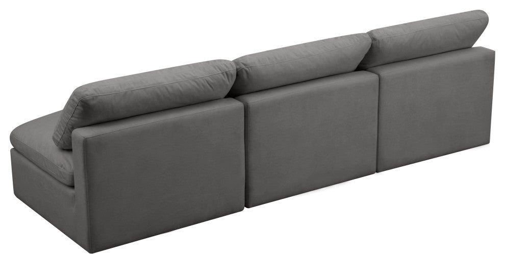 Plush Velvet / Down Standard Comfort Modular Sofa, Gray, 3-Piece: 3 Armless Chair