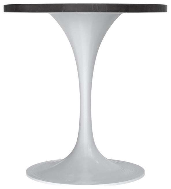 27 Round Dining Table, White Base with Sintered Stone Black Top