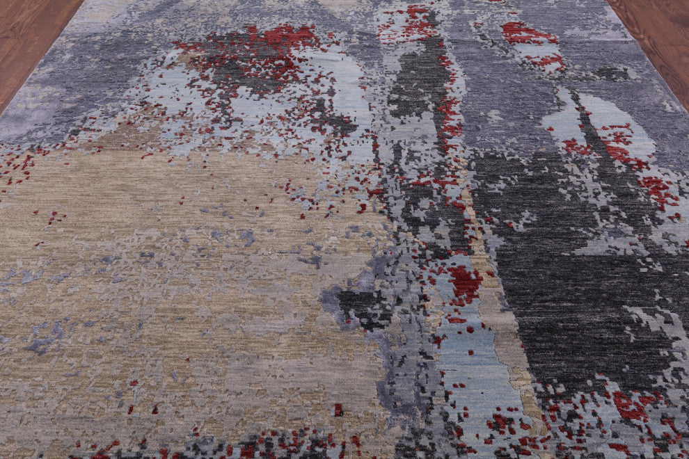 8' 1" X 10' 3" Contemporary Hand Knotted Wool and Silk Rug Q4771