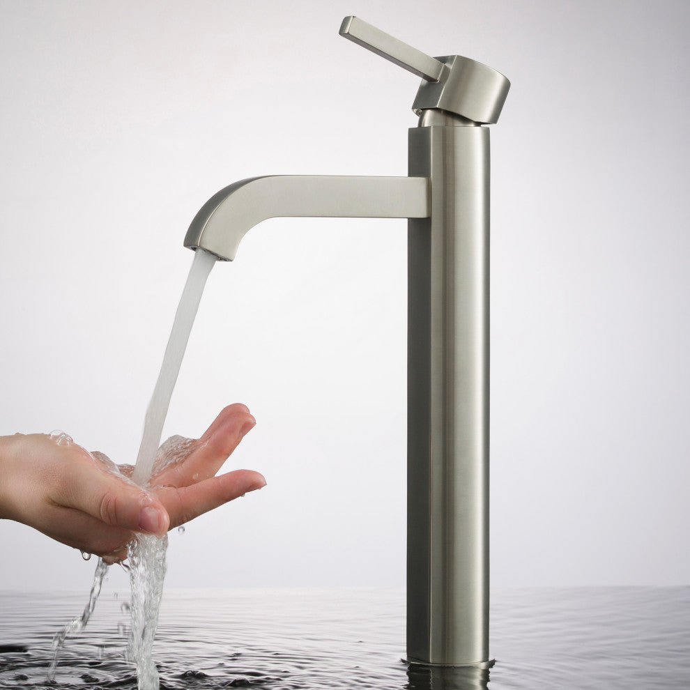 Ramus Single Handle 1-Hole Vessel Bathroom Faucet, Satin Nickel
