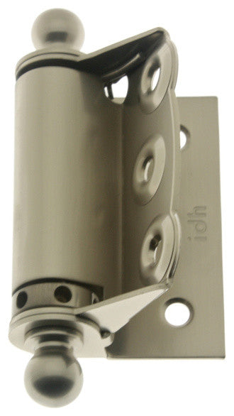 Half Surface Spring Screen Door Hinges, Ball Finials, Satin Nickel, Pair