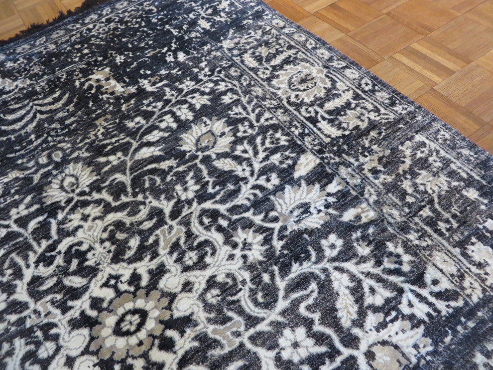 5'x7 Hand Knotted Black Broken Design Tone On Tone Oriental Rug