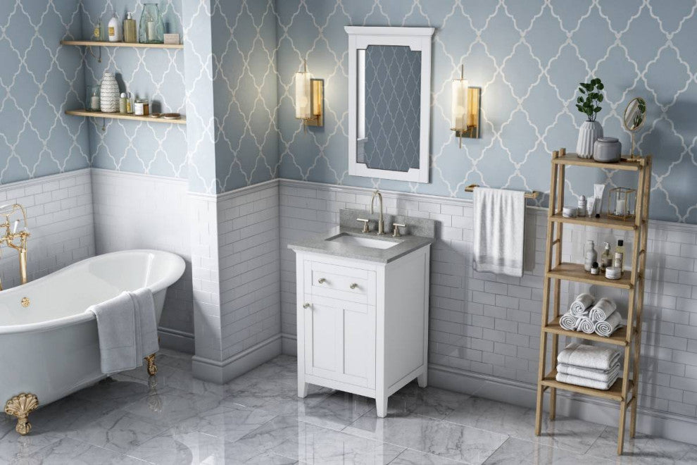 Chatham Traditional 24" White Single Sink Vanity, Steel Grey Cultured Marble Van