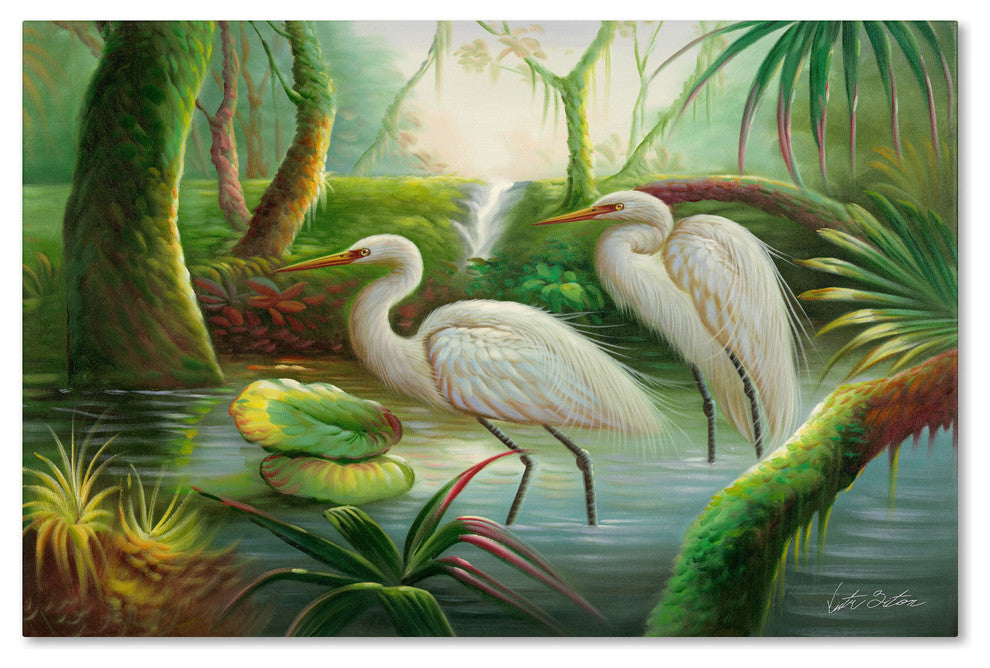 'Two Herons' Canvas Art by Victor Giton
