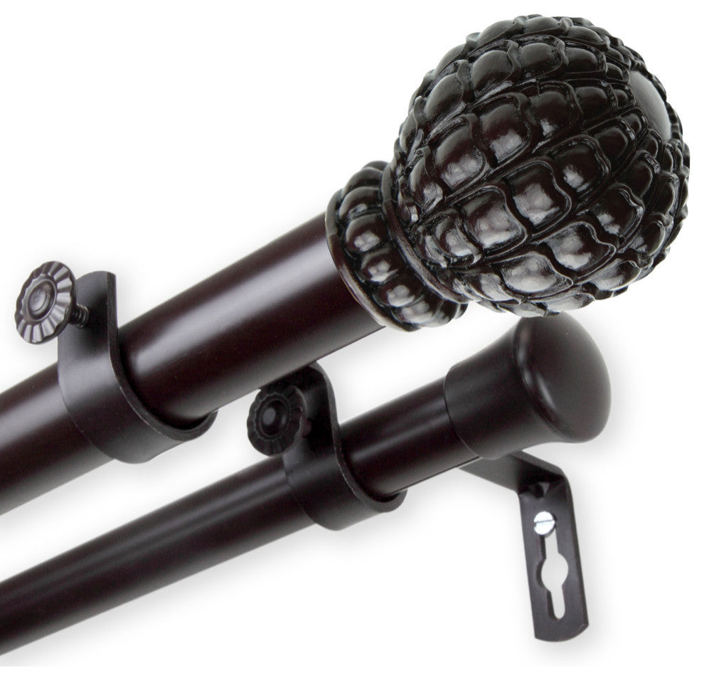 Velia 1" Double Curtain Rod, Mahogany, 48-84"