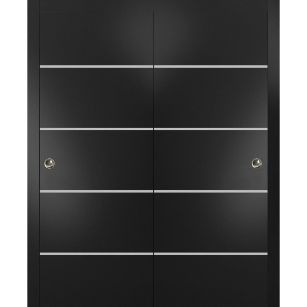 Bypass Doors 36 x 80 | Planum 0210 Matte Black with  | Sturdy Rails