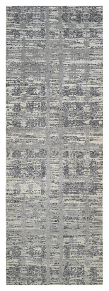 Gray Hand Spun Undyed Wool Modern Hand Knotted Wide Runner Rug, 4'1"x12'0"