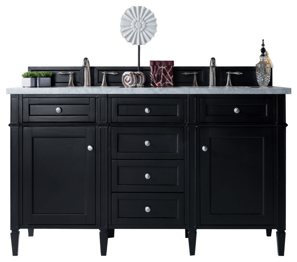 Brittany 60" Black Onyx Double Vanity, Arctic Fall Solid Surface