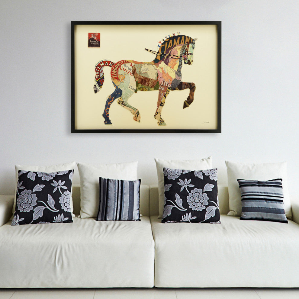 Carousel Horse Dimensional Handmade Collage Wall Art Framed Under Glass