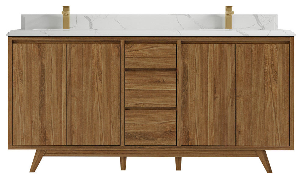 Madison Teak 72 Double Sink Bath Vanity in Dark Natural 1.5" Calacatta Laza