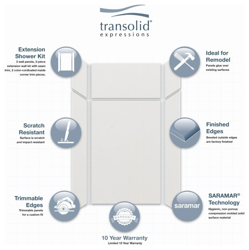 Transolid Expressions Shower Wall Kit, Gray, 36"x48"x96"