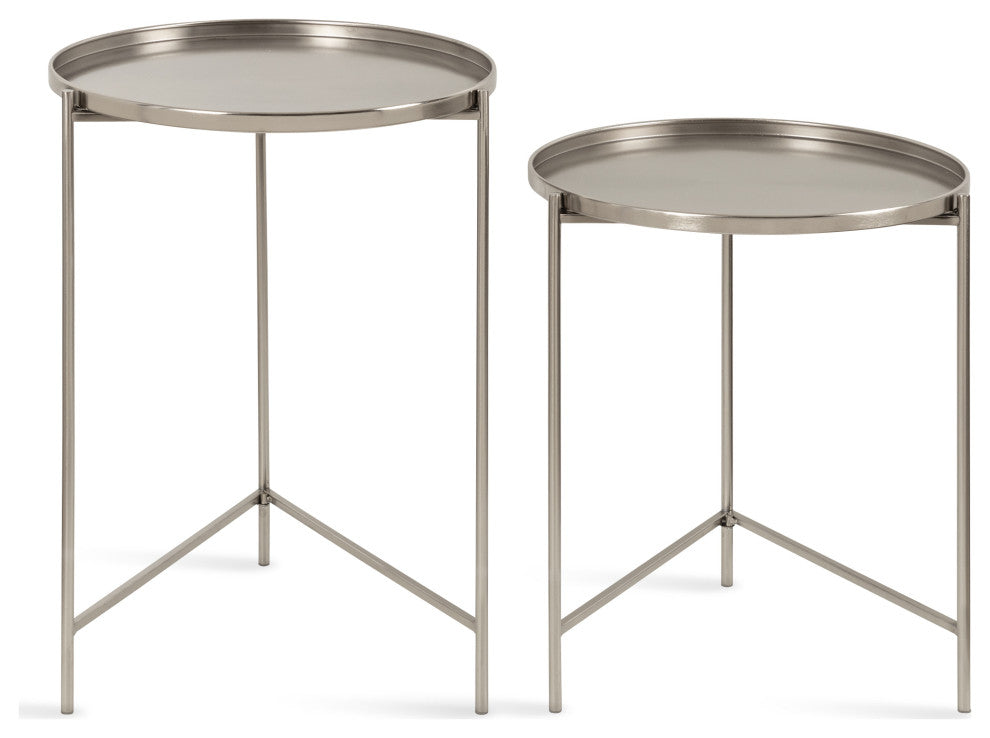 Ulani Round Metal Accent Tables, Silver 2 Piece