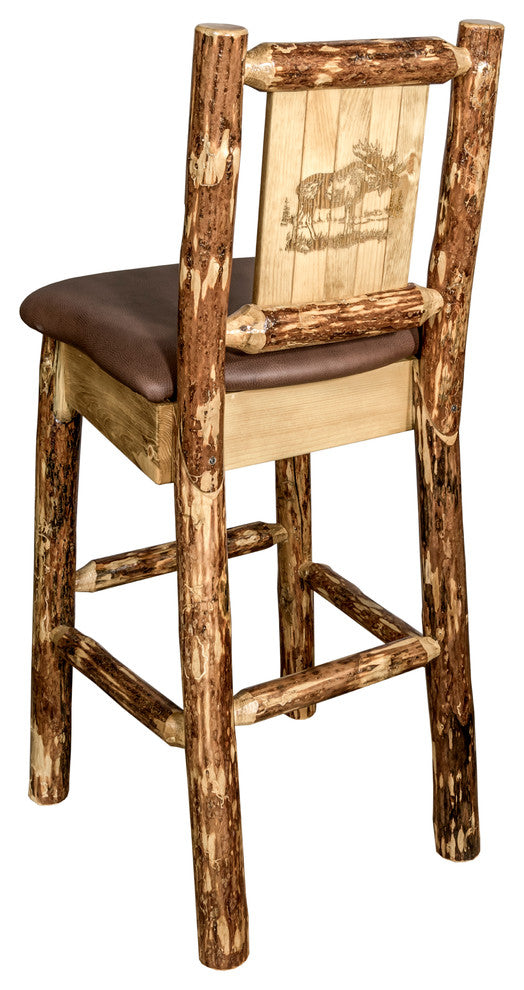 Glacier Country Counterstool Saddle Upholstery, With Laser Engraved Moose