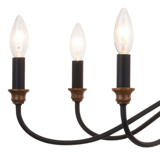 Annabelle 6-Light Farmhouse Chandelier Candelabra, Matte Black/Brushed Walnut