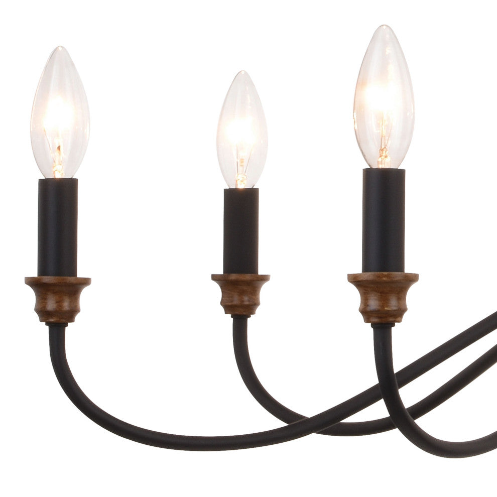 Annabelle 6-Light Farmhouse Chandelier Candelabra, Matte Black/Brushed Walnut