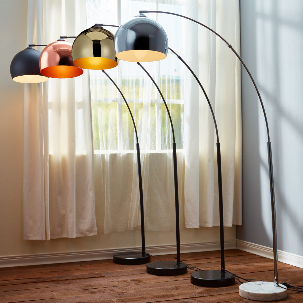 Arc Floor Lamp, Gold Shade, Black Marble Base
