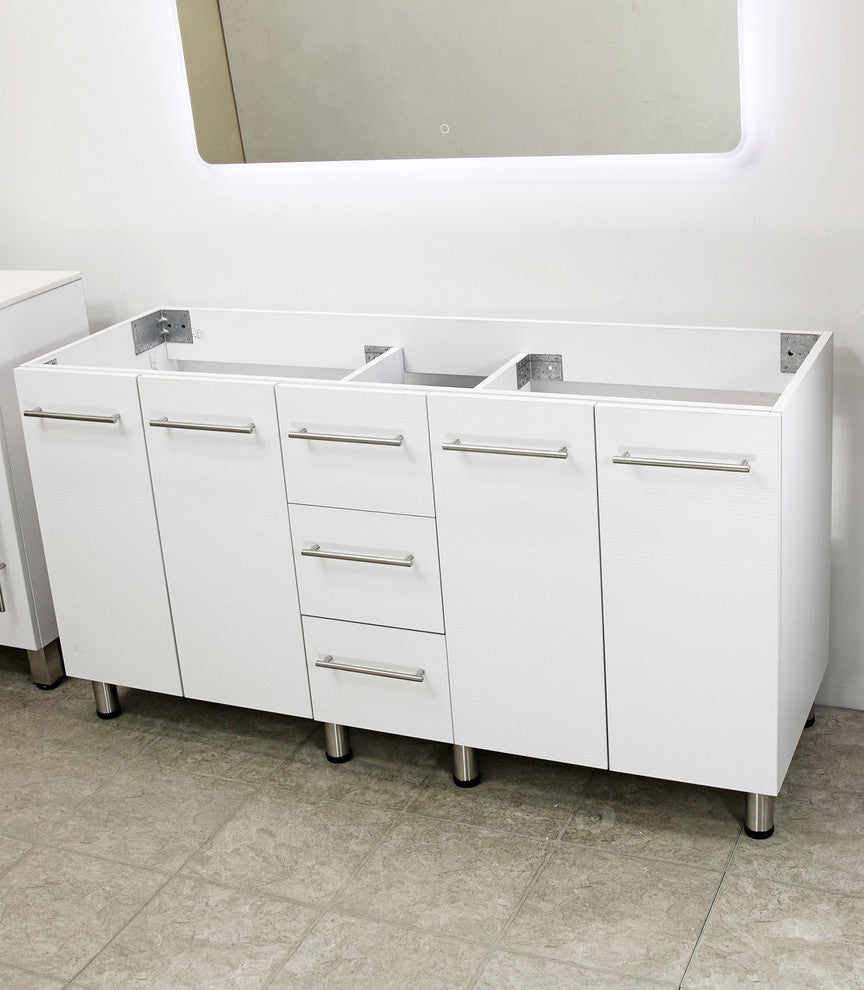 Windbay 60" Free Standing Double Vanity, White, White Stone Flat Countertop