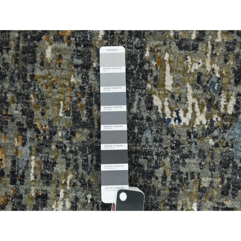 Battleship Gray Soft Wool Hand Knotted Abstract Design XL Runner Rug, 2'6"x20'